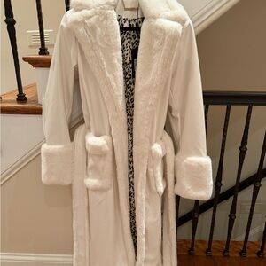 Luxurious White Faux Fur Trimmed Coat